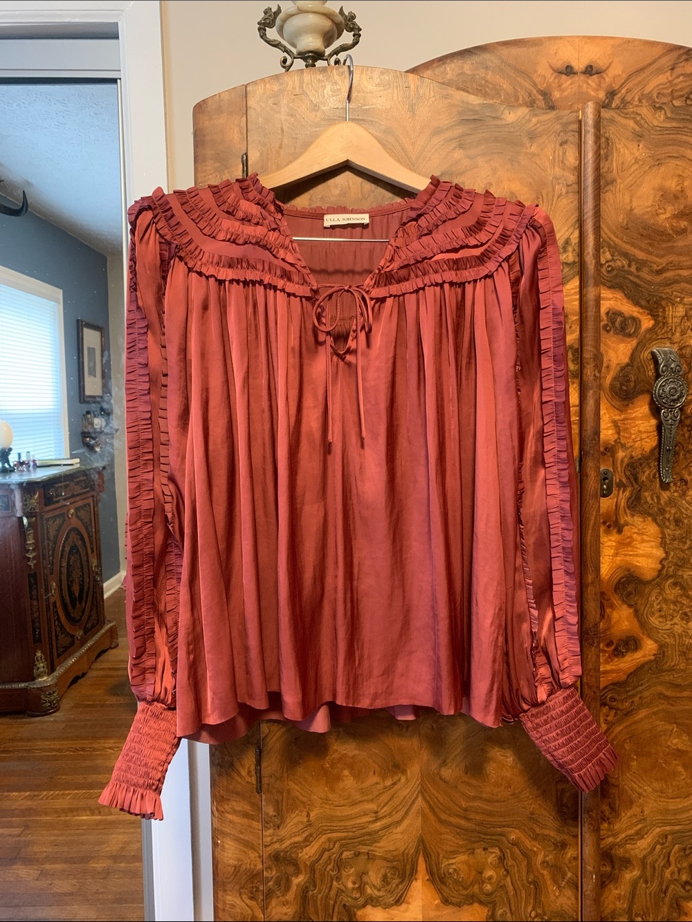 Ulla Johnson Rosewood Ruffled Tie-Neck Blouse